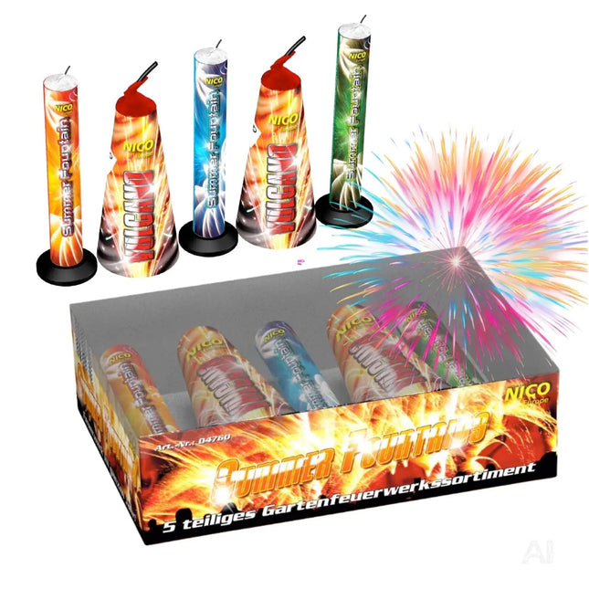 FLAME X BURN Summer Fountains 5er-Pack – Unterhaltung & Tischdeko Kat. F1