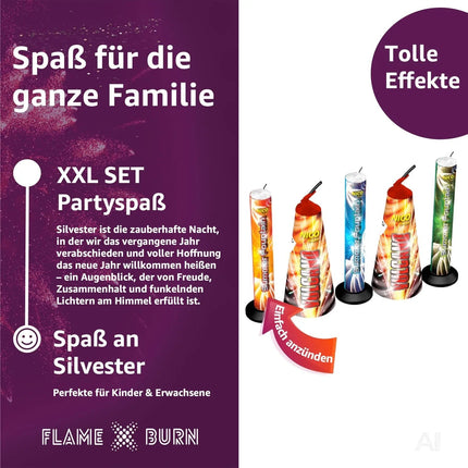 FLAME X BURN Summer Fountains 4er-Pack – Unterhaltung & Tischdeko Kat. F1 für Feiern, Silvester und Junge Gäste 2025