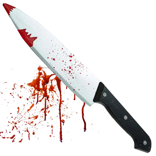 Fake Messer ca. 34 cm Accessoire mit Blut -für Halloween & Fasching - - Täuschend Echt für Horror Kostüm