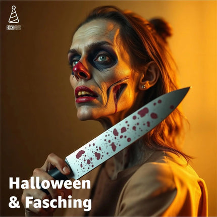 Fake Messer ca. 34 cm Accessoire mit Blut -für Halloween & Fasching - - Täuschend Echt für Horror Kostüm