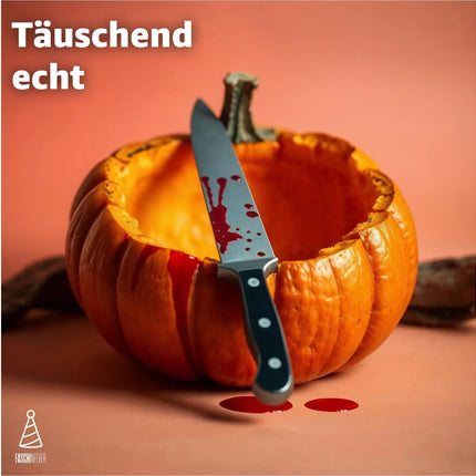 Fake Messer ca. 34 cm Accessoire mit Blut -für Halloween & Fasching - - Täuschend Echt für Horror Kostüm