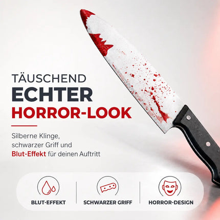 Fake Messer ca. 34 cm Accessoire mit Blut -für Halloween & Fasching - - Täuschend Echt für Horror Kostüm