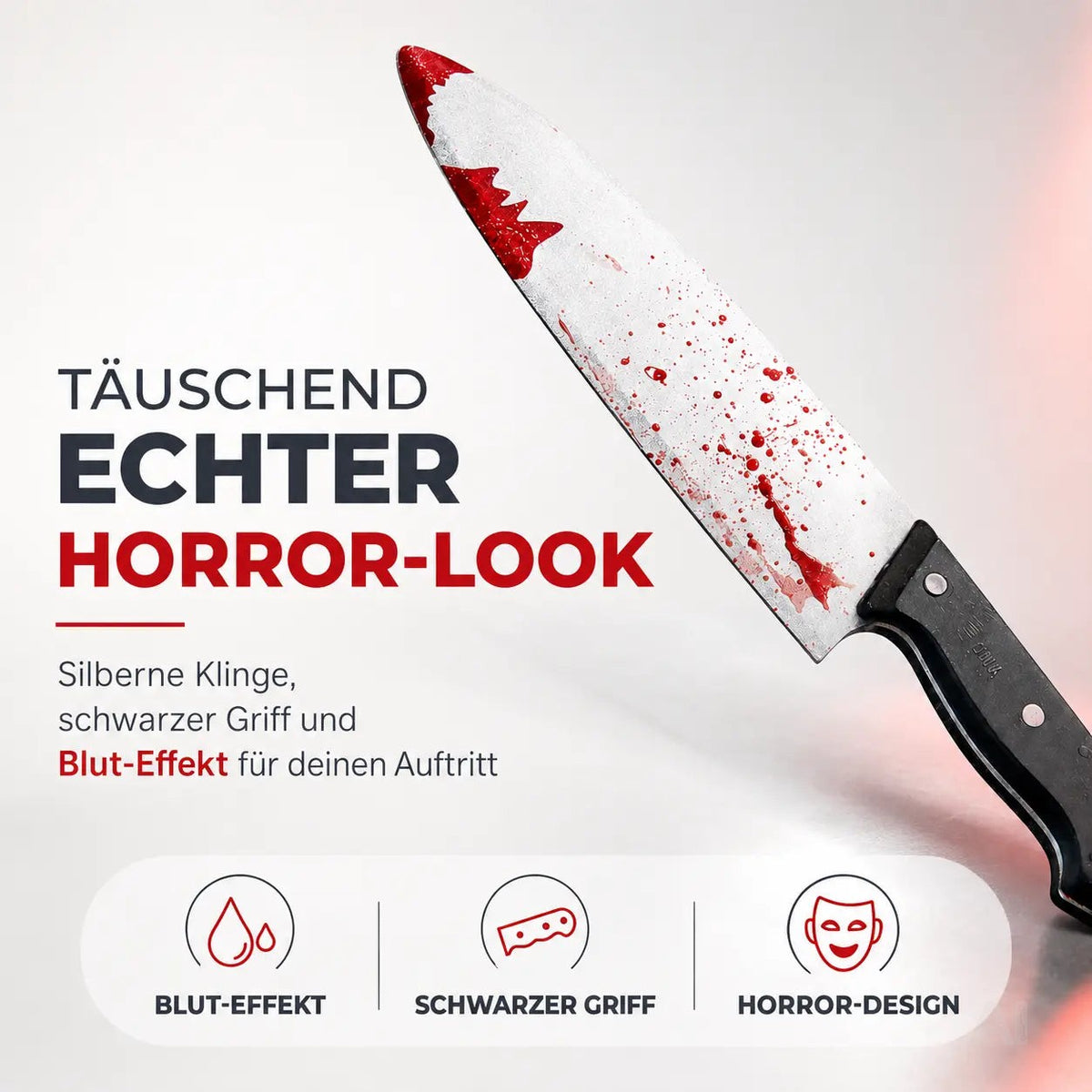 Fake Messer ca. 34 cm Accessoire mit Blut -für Halloween & Fasching - - Täuschend Echt – Detailansicht 3