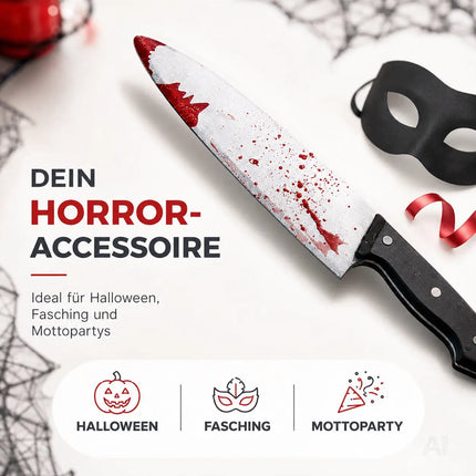 Fake Messer ca. 34 cm Accessoire mit Blut -für Halloween & Fasching - - Täuschend Echt für Horror Kostüm
