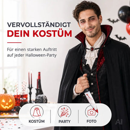 Fake Messer ca. 34 cm Accessoire mit Blut -für Halloween & Fasching - - Täuschend Echt für Horror Kostüm
