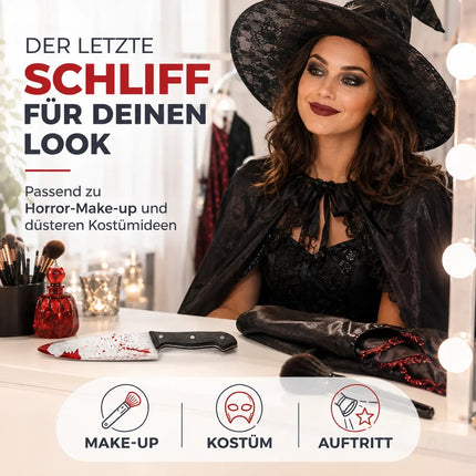 Fake Messer ca. 34 cm Accessoire mit Blut -für Halloween & Fasching - - Täuschend Echt für Horror Kostüm