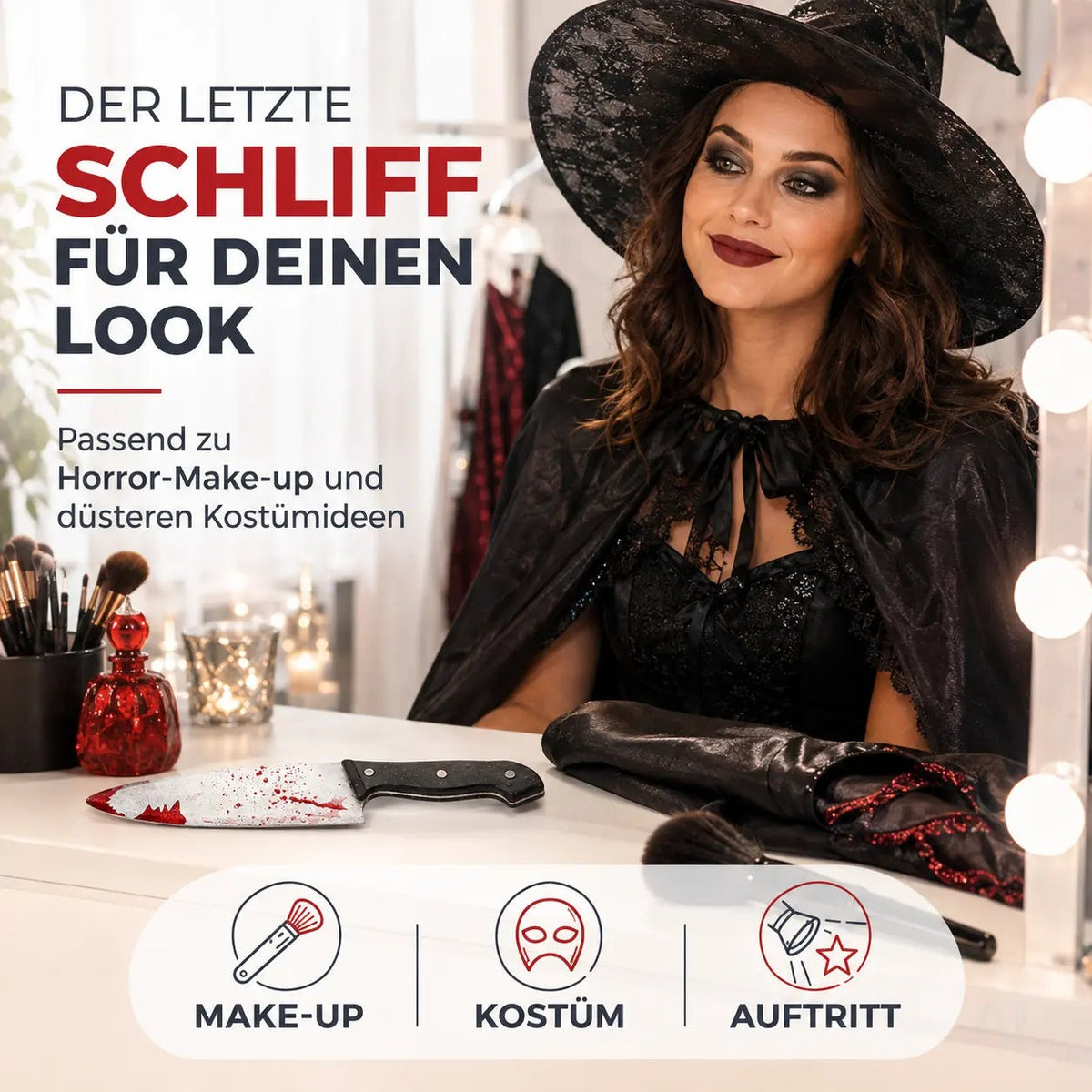 Fake Messer ca. 34 cm Accessoire mit Blut -für Halloween & Fasching - - Täuschend Echt – Detailansicht 6