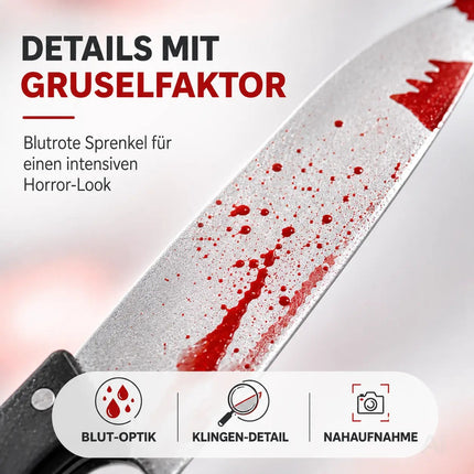 Fake Messer ca. 34 cm Accessoire mit Blut -für Halloween & Fasching - - Täuschend Echt für Horror Kostüm