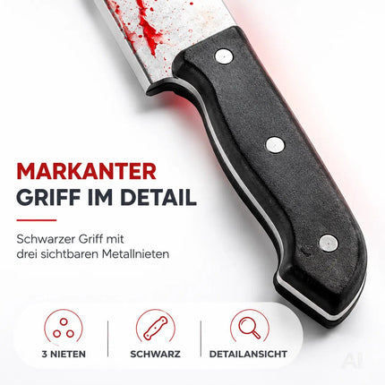 Fake Messer ca. 34 cm Accessoire mit Blut -für Halloween & Fasching - - Täuschend Echt für Horror Kostüm
