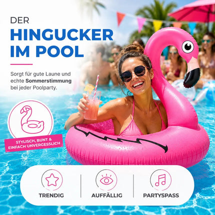 Flamingo Schwimmring aufblasbar Ø 110 cm – Schwimmreifen für Pool, See, Strand & Wasser – Detailansicht 4