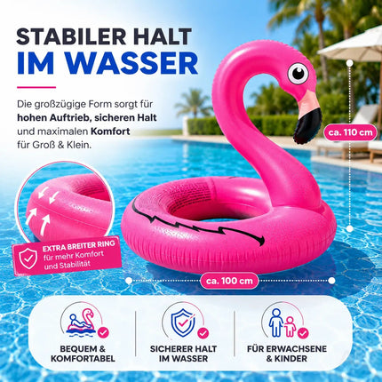 Flamingo Schwimmring aufblasbar Ø 110 cm – Schwimmreifen für Pool, See, Strand & Wasser – Detailansicht 8