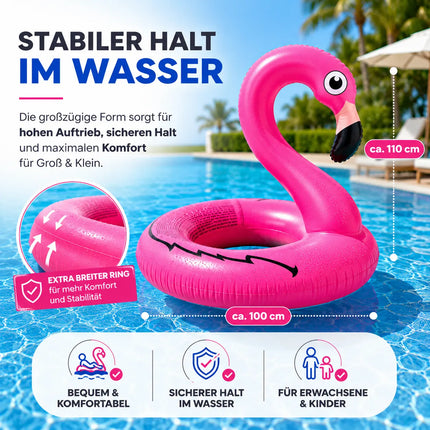 Flamingo Schwimmring aufblasbar Ø 110 cm – Schwimmreifen für Pool, See, Strand & Wasser (Flamingo)