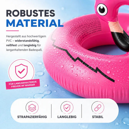 Flamingo Schwimmring aufblasbar Ø 110 cm – Schwimmreifen für Pool, See, Strand & Wasser – Detailansicht 9