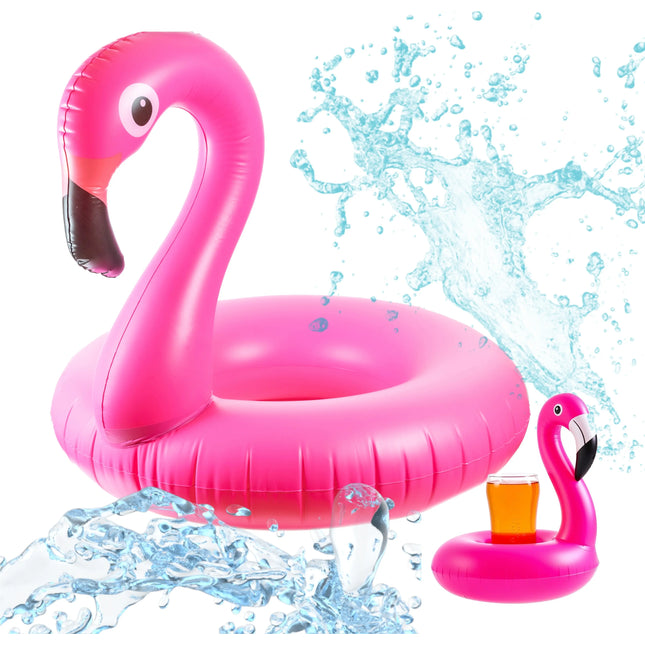 Flamingoring ca. 110 cm Schwimmring Flamingo aufblasbar Pool & Wasser mit Getränkehalter