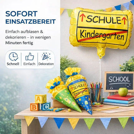 Folienballon Ortsschild Deko zur Einschulung – Luftballon für Schule & Kindergarten, Schulanfang Dekoration