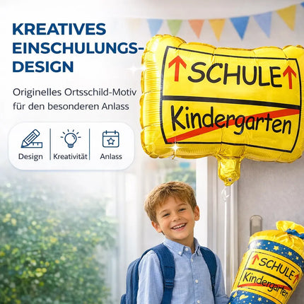 Folienballon Ortsschild Deko zur Einschulung – Luftballon für Schule & Kindergarten, Schulanfang Dekoration