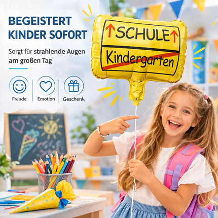 Folienballon Ortsschild Deko zur Einschulung – Luftballon für Schule & Kindergarten, Schulanfang Dekoration