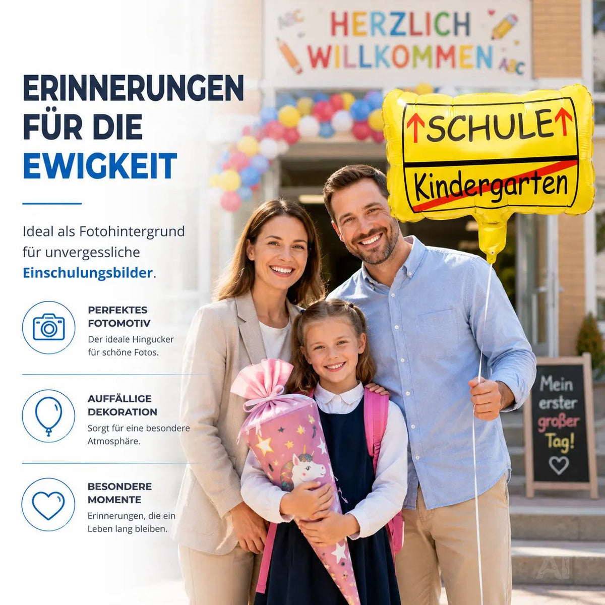 Folienballon Ortsschild Deko zur Einschulung – Luftballon für Schule & Kindergarten, Schulanfang – Detailansicht 2