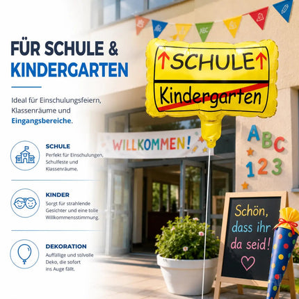 Folienballon Ortsschild Deko zur Einschulung – Luftballon für Schule & Kindergarten, Schulanfang Dekoration