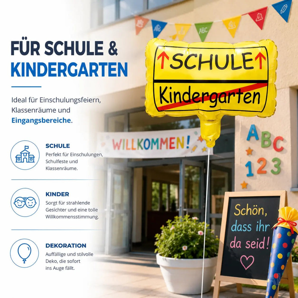Folienballon Ortsschild Deko zur Einschulung – Luftballon für Schule & Kindergarten, Schulanfang – Detailansicht 3
