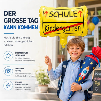 Folienballon Ortsschild Deko zur Einschulung – Luftballon für Schule & Kindergarten, Schulanfang Dekoration