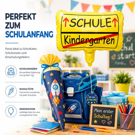 Folienballon Ortsschild Deko zur Einschulung – Luftballon für Schule & Kindergarten, Schulanfang Dekoration