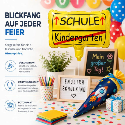 Folienballon Ortsschild Deko zur Einschulung – Luftballon für Schule & Kindergarten, Schulanfang Dekoration