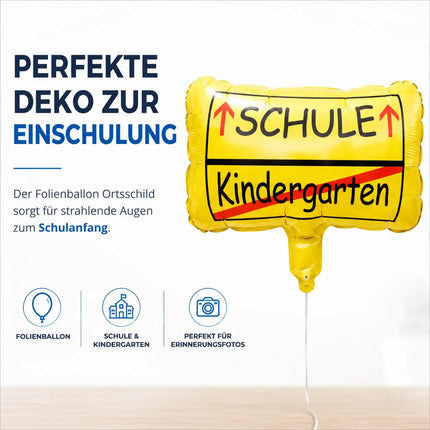 Folienballon Ortsschild Deko zur Einschulung – Luftballon für Schule & Kindergarten, Schulanfang Dekoration