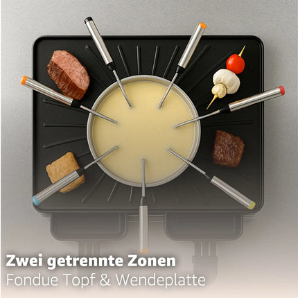 Fondue & Raclette -Set für 8 Personen - Tischgrill inkl. Pfännchen & Schaber