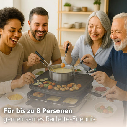 Fondue & Raclette -Set für 8 Personen - Tischgrill inkl. Pfännchen & Schaber
