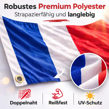 Frankreich Flagge 90x150 cm – WM 2026 Weltmeisterschaft Fahne Fanartikel aus strapazierfähigem Polyester mit Metallösen