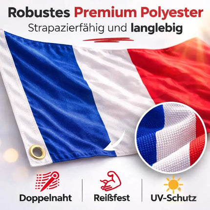 Frankreich Flagge 90x150 cm – WM 2026 Weltmeisterschaft Fahne Fanartikel aus strapazierfähigem Polyester mit Metallösen