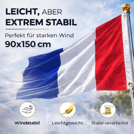 Frankreich Flagge 90x150 cm – WM 2026 Weltmeisterschaft Fahne Fanartikel aus strapazierfähigem Polyester mit Metallösen