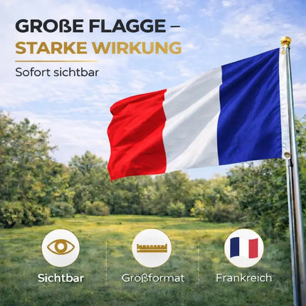 Frankreich Flagge 90x150 cm – WM 2026 Weltmeisterschaft Fahne Fanartikel aus strapazierfähigem Polyester mit Metallösen