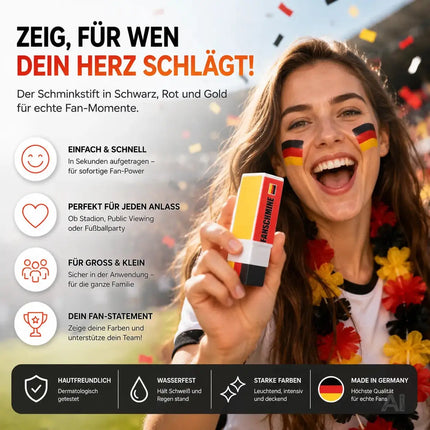 Fußball Fan Schminkstift Deutschland – Schminkfarben Rot Schwarz Gelb zur WM 2026 für Damen – Detailansicht 4
