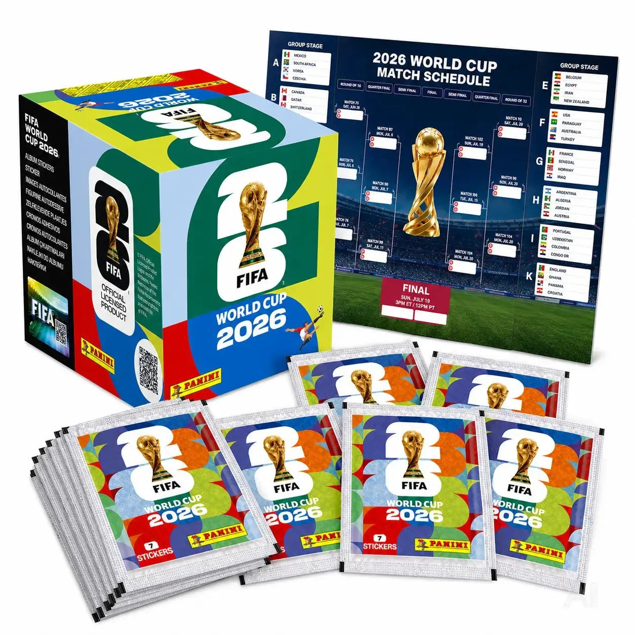 Fußball WM 2026 Sammelsticker Set mit Panini Stickern – inkl. WM Spielplan für Sammler & Fans