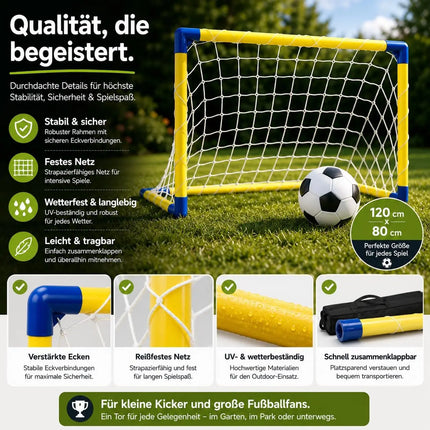 Fußballtor Garten mit Netz und Ball – Tragbares Fußballtor für Kinder & Erwachsene – Einfacher Aufbau