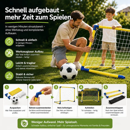 Fußballtor Garten mit Netz und Ball – Tragbares Fußballtor für Kinder & Erwachsene – Einfacher Aufbau