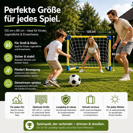 Fußballtor Garten mit Netz und Ball – Tragbares Fußballtor für Kinder & Erwachsene – Einfacher Aufbau