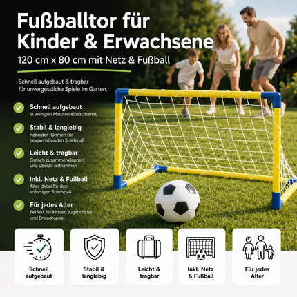 Fußballtor Garten mit Netz und Ball – Tragbares Fußballtor für Kinder & Erwachsene – Einfacher Aufbau