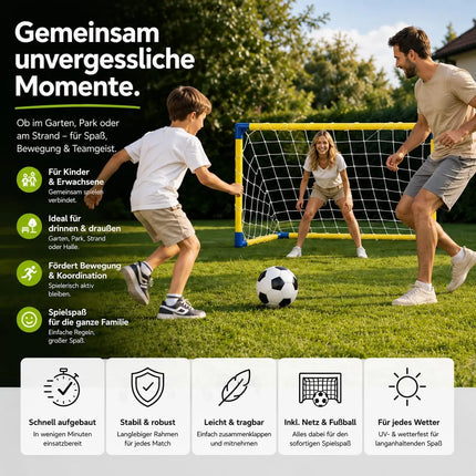 Fußballtor Garten mit Netz und Ball – Tragbares Fußballtor für Kinder & Erwachsene – Einfacher Aufbau