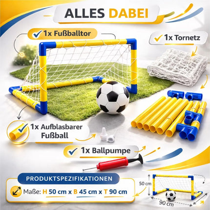 Fußballtor für Kinder & Erwachsene mit Netz und Fußball – Tragbares Gartentor für Training, Freizeit & Garten