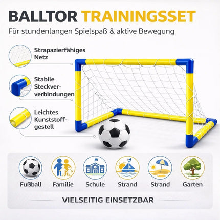Fußballtor für Kinder & Erwachsene mit Netz und Fußball – Tragbares Gartentor für Training, Freizeit & Garten