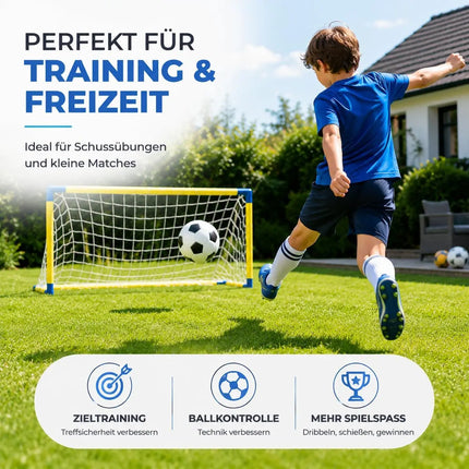 Fußballtor mit Netz & Fußball – Stabiles Trainingstor für Kinder und Erwachsene – Wetterfestes Gartentor
