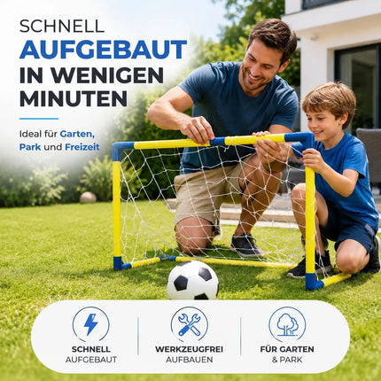 Fußballtor mit Netz & Fußball – Stabiles Trainingstor für Kinder und Erwachsene – Wetterfestes Gartentor