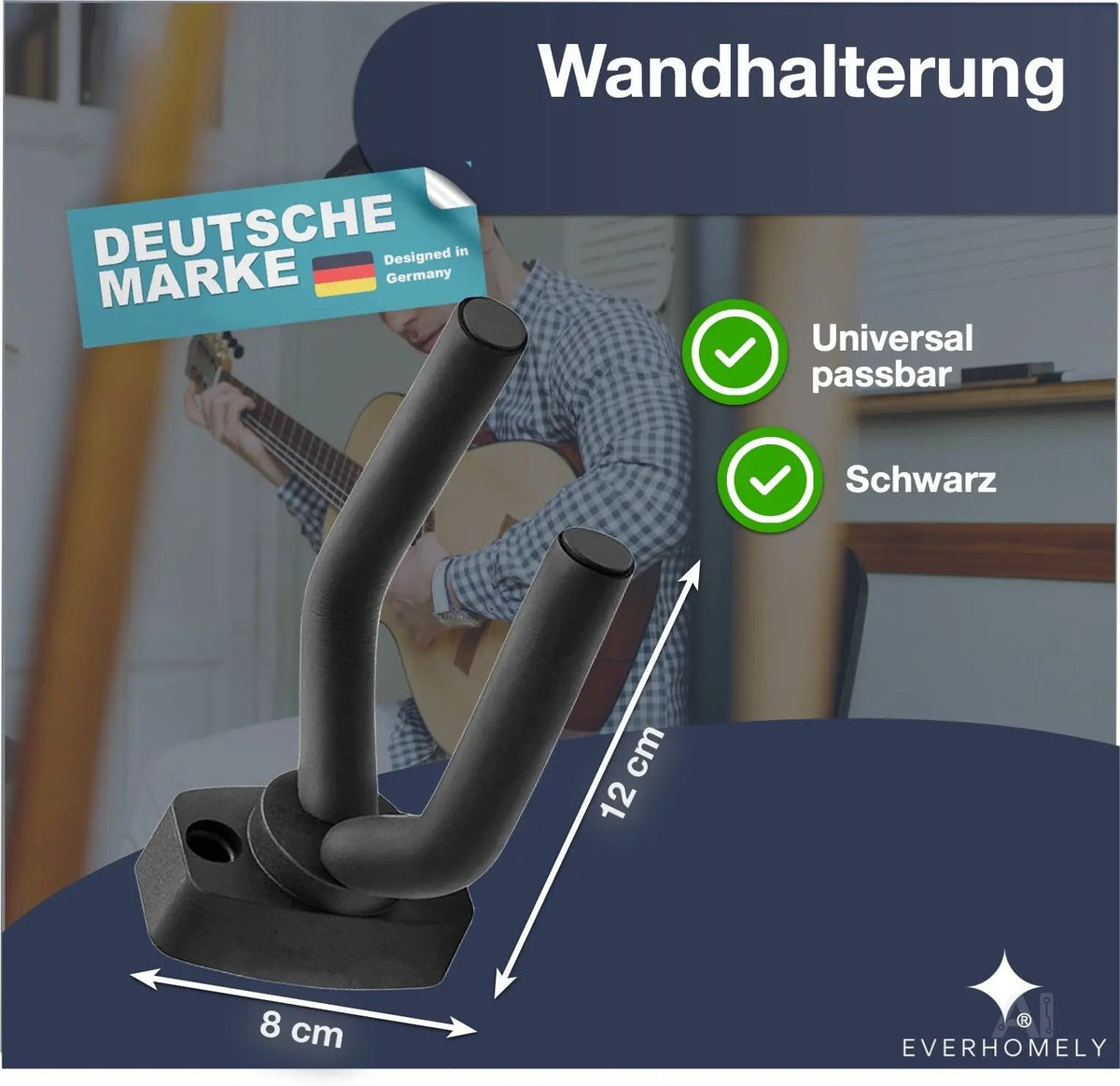 Gitarrenhalter schwarz - Wandhalterung & Halterung für Wand - Instrumente wie Gitarre – Detailansicht 2