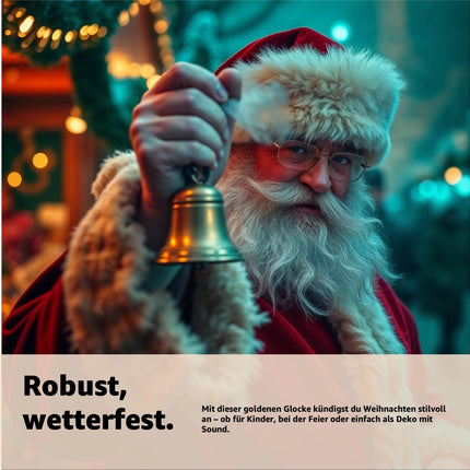 Glocke Gold Weihnachtsmann Accessoire - Nikolausglocke & Weihnachtsglocke - extra lauter Klang - Weihnachtsmann & Nikolaus