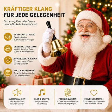 Glocke Gold Weihnachtsmann Accessoire - Nikolausglocke & Weihnachtsglocke - extra lauter Klang - Weihnachtsmann & Nikolaus