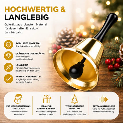 Glocke Gold Weihnachtsmann Accessoire - Nikolausglocke & Weihnachtsglocke - extra lauter Klang - Weihnachtsmann & Nikolaus
