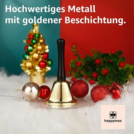 Glocke Gold als Weihnachtsmann Accessoire - Nikolausglocke & Weihnachtsglocke - extra lauter Klang - Weihnachtsmann & Nikolaus